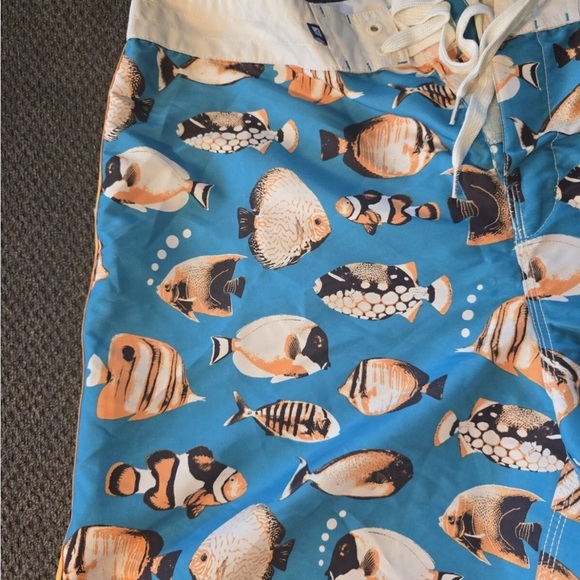 Sperry  Sider Swim Trunks Men 38 Blue Orange Fish Graphic Board Shorts New Ocean - Picture 7 of 14